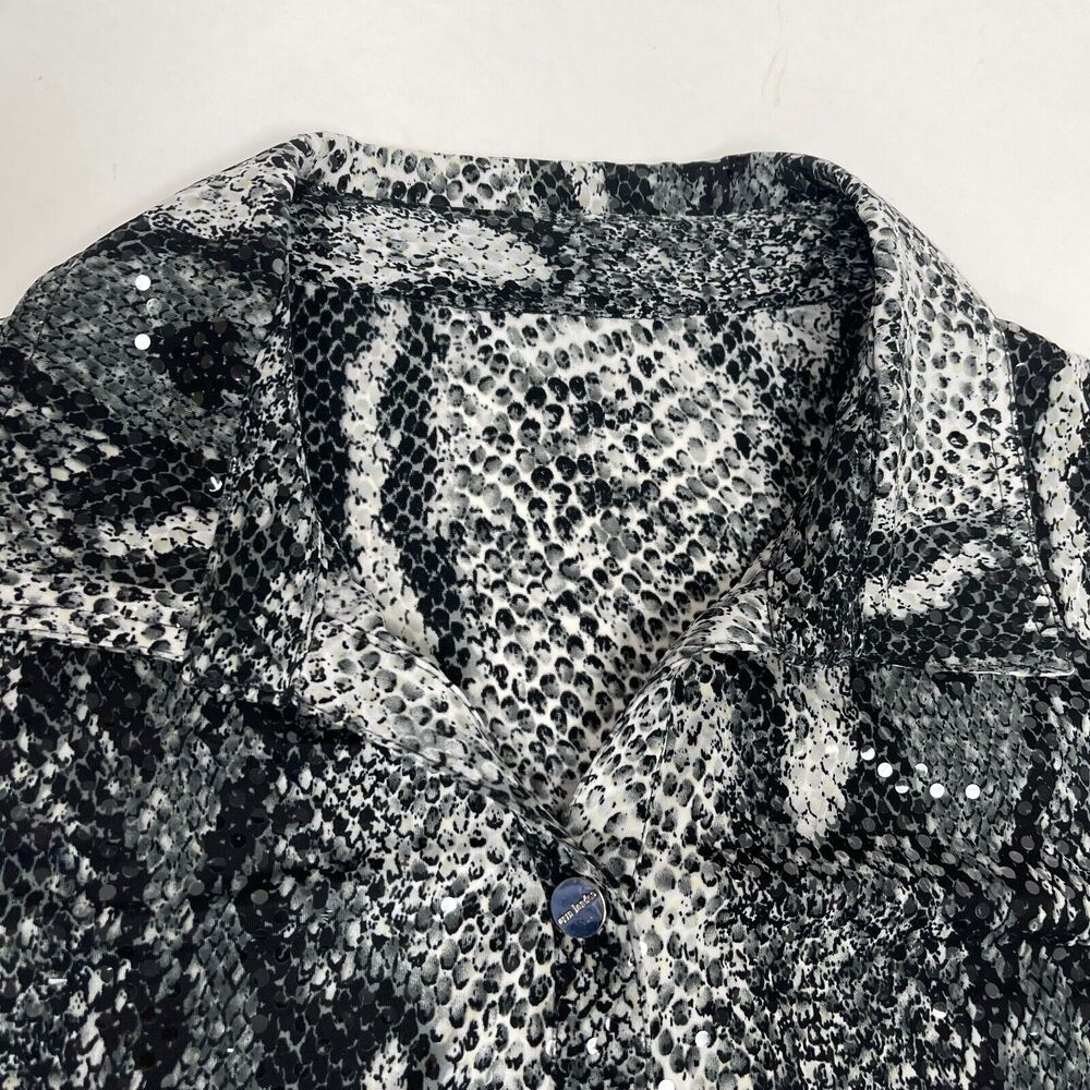 Erin London Women's Top Size Medium Black White Gray Snake Print - Picture 13 of 15